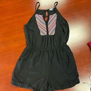 Abbeline Black Rayon Tribal Print Inset Elastic Waist Romper sz S EUC